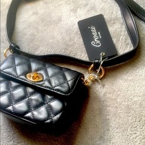 Black quilted belt bag or crossbody pouch